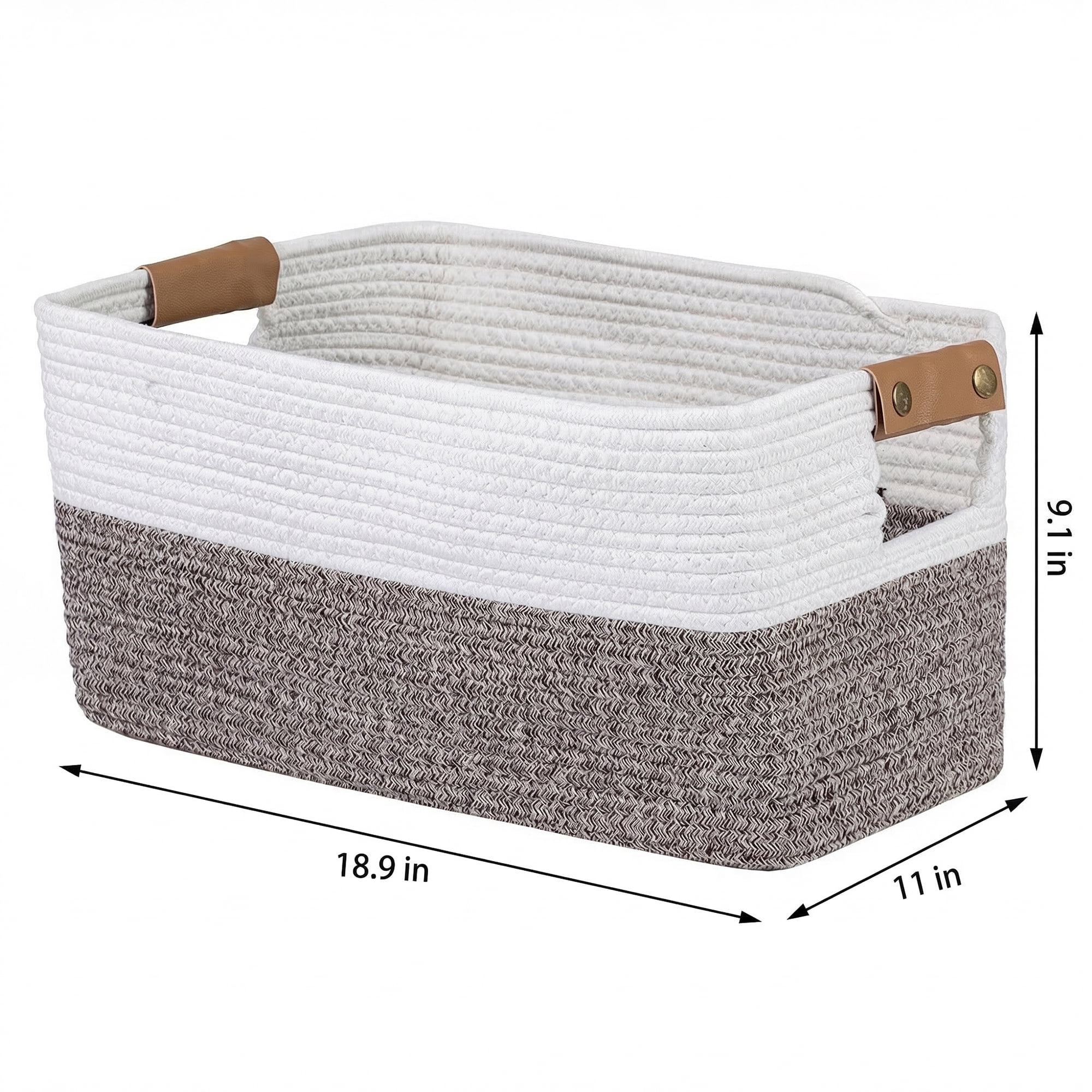 Unique Bargains Woven Large Shelf Closet Storage Bin White Brown 18.9*11*9.1in