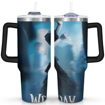 40oz Wednesday Girl Stainless Steel Tumbler with Lid and Straw,Wednesday Stuff Merchandise Spill Proof Travel Cup Double Wall Vacuum Insulated Coffee Mug with Handle Black