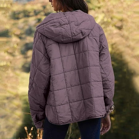 iOPQO Quilted Jacket Puffer Jacket Women Quilted Pullover Women Light Puffer Jacket Women Outerwear for Women Winter Jackets for Women Womens Winter Clothes Purple XXL