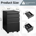 thumbnail image 3 of 3 Drawer File Cabinet for Home Office, Under Desk Mobile Filing Cabinet with Lock for A4-Size/Letter-Size/Legal-Size, Black (HSEJ-3D), 3 of 19