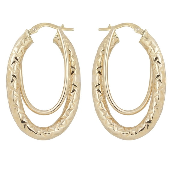 KoolJewelry 10k Yellow Gold Diamond-cut and Polish Double Oval Hoop Earrings