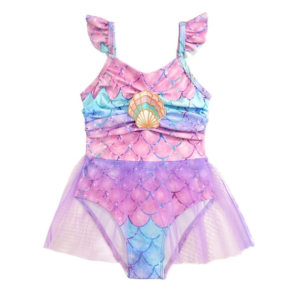 ZXLBBD Girl One Piece Swimsuits Lace Layered Skirt Scale Design Bathing Suits for Kids Cute Party Holiday Casual Beach Swimwear