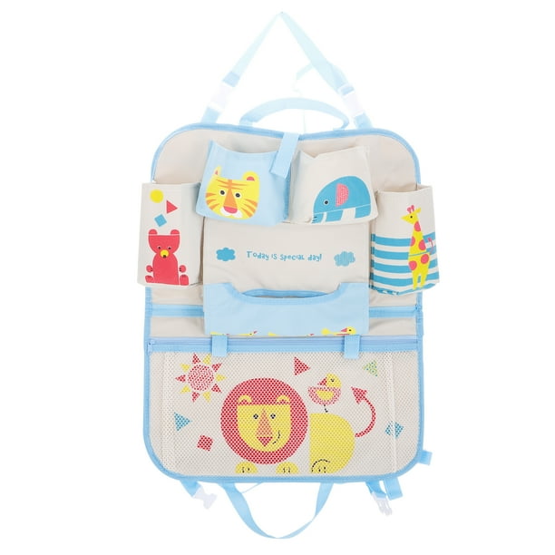 Organizador de asiento trasero de coche con dibujos animados, bolsas de almacenamiento colgantes con múltiples bolsillos para niños, botellas, pañuelos y juguetes