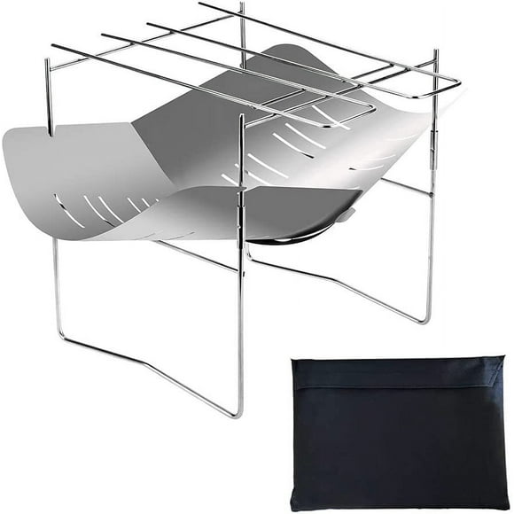 Mesa de picnic al aire libre de acero inoxidable plegable de fácil almacenamiento, fogata para acampar, parrilla con marco para leña