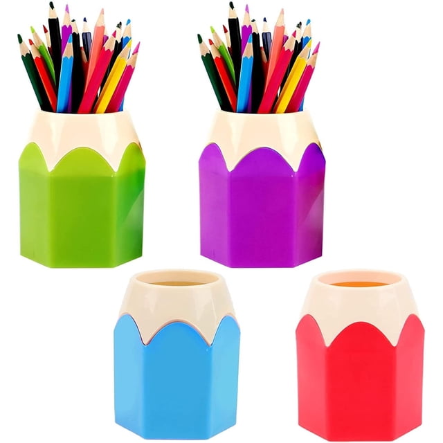 Portalápices en forma de lápiz de 4 piezas, portalápices extraíble en forma de lápiz para estudiantes, jarrón colorido, portalápices, decoración de escritorio escolar
