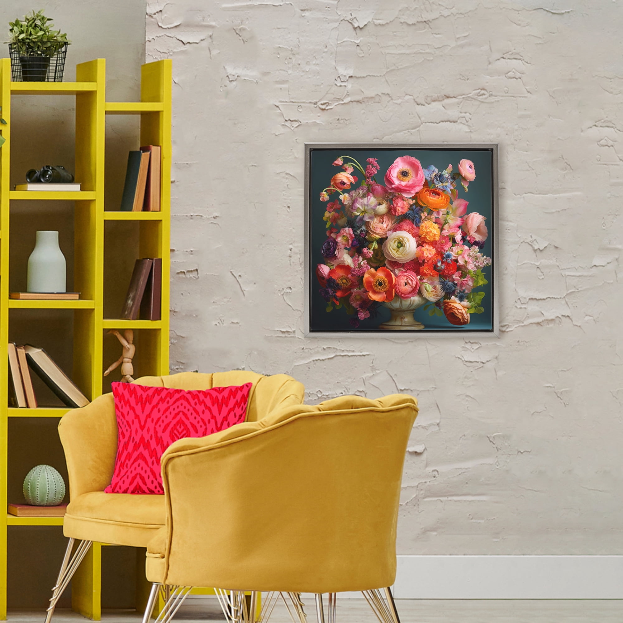 Stupell Industries Harmonious Mixed Peonies Gray Framed Floater Canvas Wall Art, design by Lazar Studio