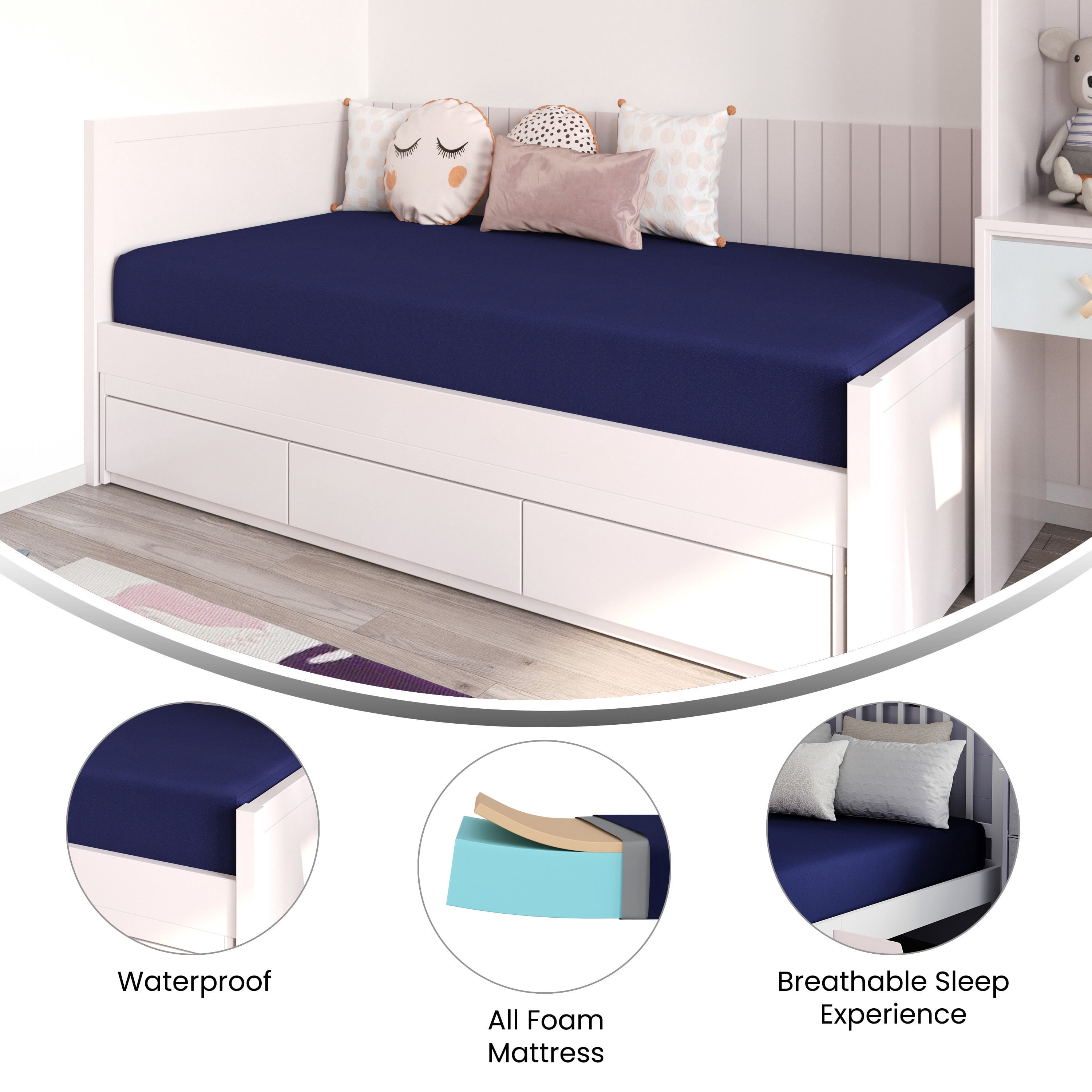 Emma + Oliver Blue Water-Resistant Memory Foam 8" Twin Size Mattress with Zippered Cover
