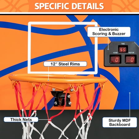 Costway - Foldable Single Shot Basketball Arcade Game W/Electronic Scorer 3 Basketballs - Black