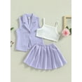 thumbnail image 2 of Bagilaanoe 3Pcs Little Girls Skirt Set Sling Vest Tops + Sleeveless Waistcoat + Pleated A-Lined Skirt 3T 4T 5T 6T 7T Kids Casual Outfits, 2 of 8