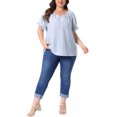thumbnail image 2 of Agnes Orinda Women's Plus Size Cotton Lined Top Stripes Notch V Neck Puff Short Sleeve Blouses Summer Casual Tops 2X Blue, 2 of 6