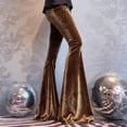 thumbnail image 2 of Women's Fashion Flared Trousers Solid-Color High-Waisted Slimming Silver-Shimmering Drapey Velvet Bell-Bottom Casual Pants, Comfortable & Skin-Friendly & Smooth, Gifts for Women, 2 of 8