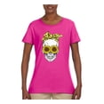 thumbnail image 2 of Skull Sunflower Skeleton Bandana Inspirational/Christian Womens Graphic T-Shirt, Fuschia, Small, 2 of 3