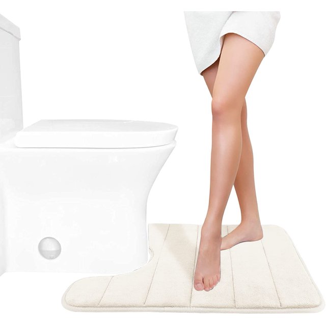 LAICAIW Memory Foam Toilet Bath Mat U-Shaped, Soft and Comfortable, Super Water Absorbent, Non-Slip, Thick, Machine Wash Bathroom Commode Contour Rug, 24 X 20 Inches (24 X 20 Inches, Cream)