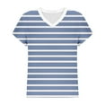 thumbnail image 3 of Lmnyox V Neck Striped T Shirt for Women Short Sleeve Dropped Shoulder Eyelet Tee Summer Casual Fashion Tops, 3 of 5