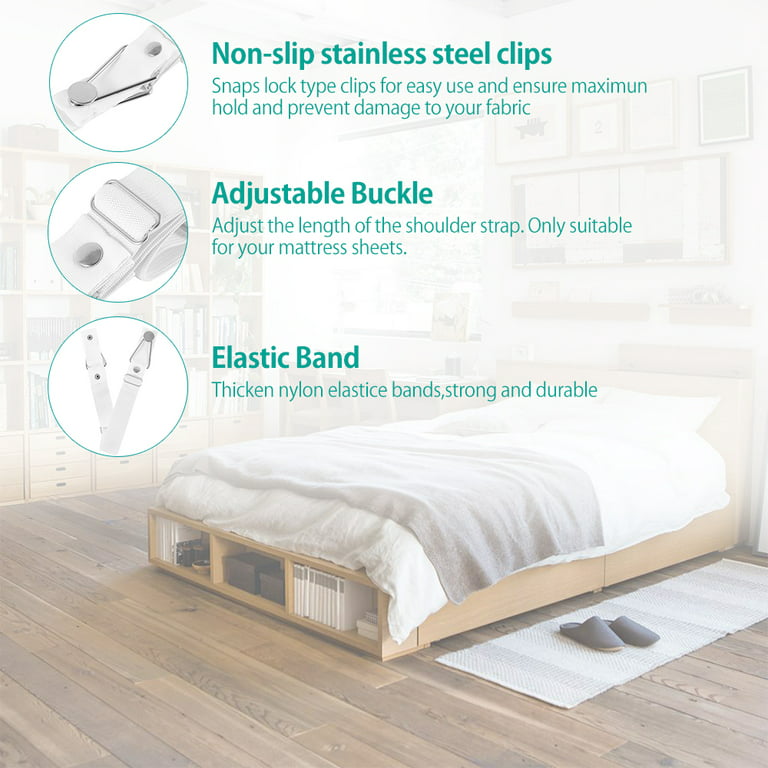 BEADNOVA Bed Sheet Straps 4 Pcs Bed Sheet Holders Fitted Sheet Clips  Adjustable Sheet Suspenders Mattress Fasteners Gripper Corner Clips for Bed