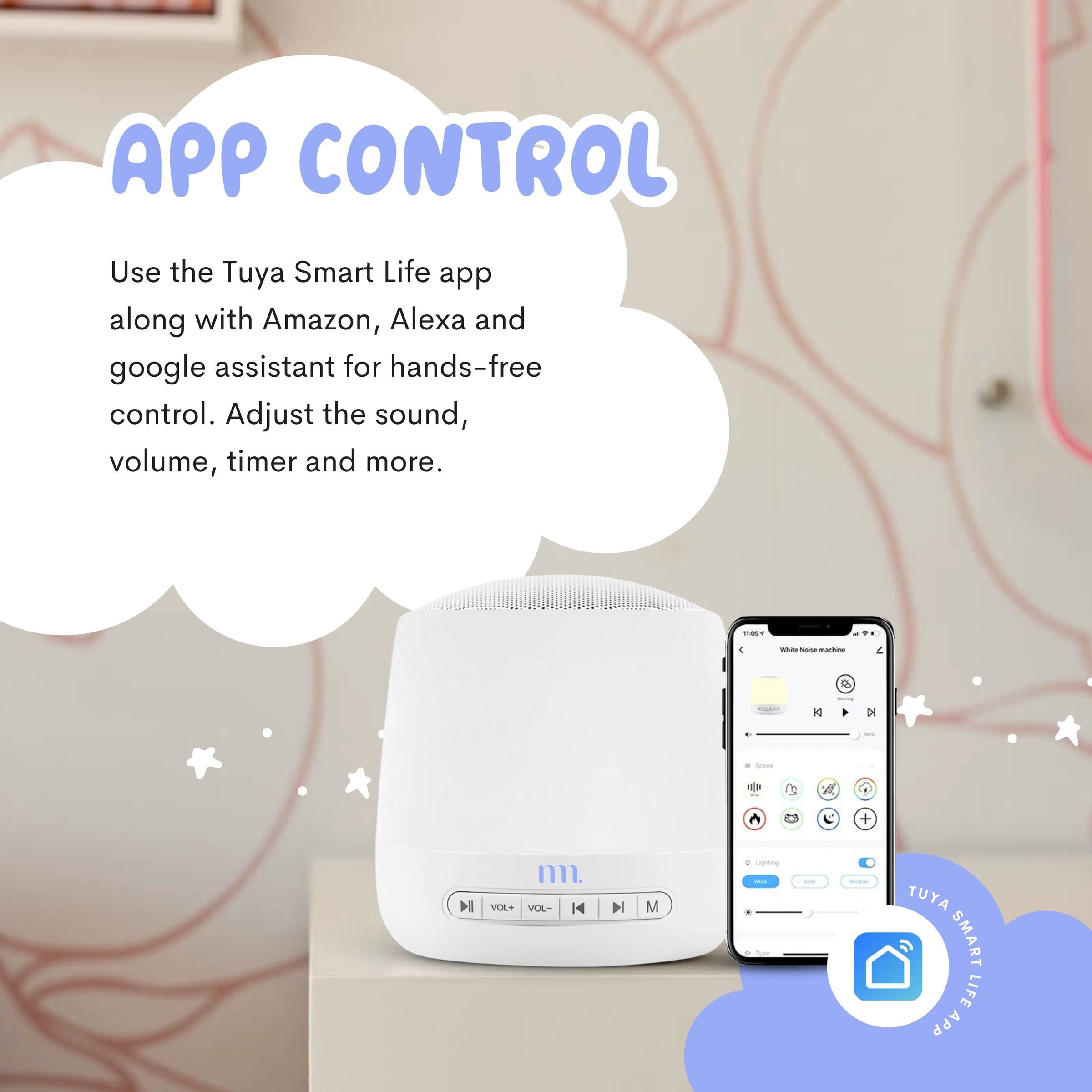The Midwife Mumma Baby Sound Machine with Night Light, White Noise Machine for Baby Sleeping with 34 Soothing Sounds, Timer, App, Touch