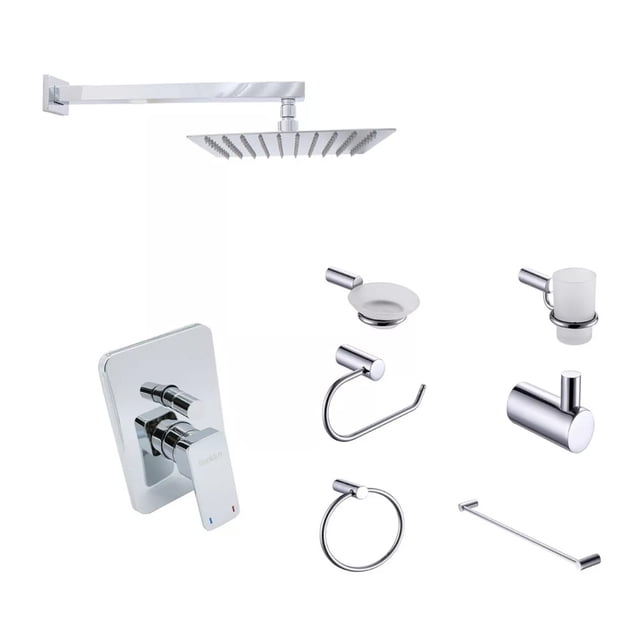 Juego de Baño Rubinett 6 piezas Regadera cuadrada 25cm Monomando con desviador