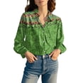 thumbnail image 4 of Womens Tops Fashion Print Long Sleeve Cotton Button Shirt Spring Summer Shirts for Women Green M, 4 of 7