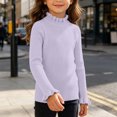 thumbnail image 5 of Girls Ribbed Mock Neck Knit Sweater Slim Fit Long Sleeve Ruffle Trim Basic thermal Top for Kids Ages 0-12 Fall Winter Layering Shirt Purple 0-3 Years, 5 of 6