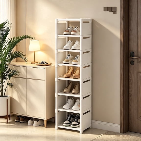 8-Tier Narrow Shoe Rack Organizer, White Rust-Proof Metal Frame with Waterproof Non-Woven Fabric, Space-Saving Shoe Storage Shelf for Entryway, Closet & Small Spaces