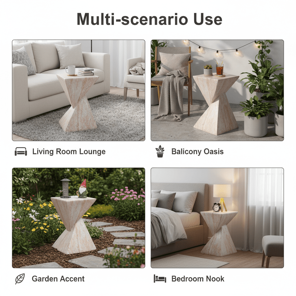 Mintazer 18.5"H Twisted Hourglass Concrete MGO Side Table, Indoor Outdoor Sculptural Geometric Accent End Table for Living Room Bedroom Patio Garden