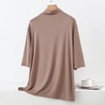 thumbnail image 2 of LangJing Womens Pajama Tops Short Sleeve Plus Size Loose Fit T Shirts High Neck Summer Spring Tops 2026 Basic Casual Sleepwear Khaki,XXXXL, 2 of 6