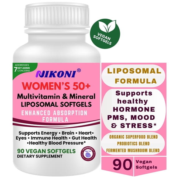 Nikoni Women's 50 Multivitamin and Mineral Liposomal Vegan Softgels Enhanced Absorption Formula 90 Count