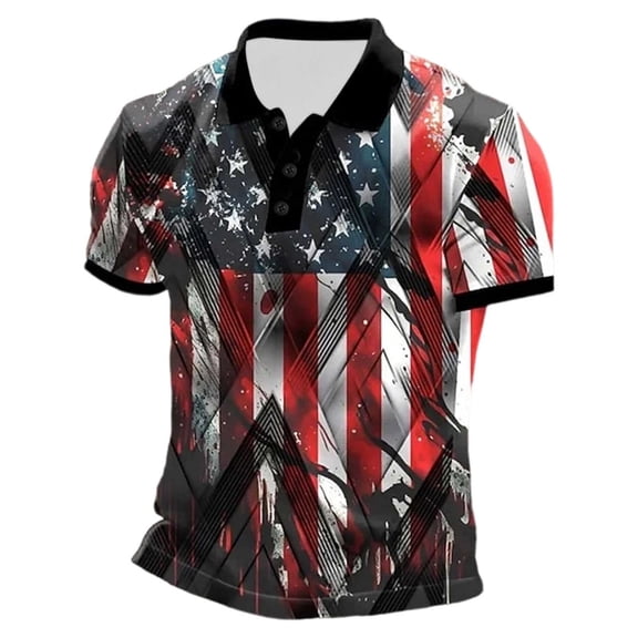 WAYUTE Mens Polo Shirts Independence Day 4th of July Shirt Stars and Stripes Graphic Short Sleeve Lapel Classic Fit Top Casual Outdoor