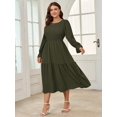 thumbnail image 5 of Women's Plus Size Dress Long Sleeve Crewneck Smocked Tiered Flowy Boho Wedding Party Maxi Dresses, 5 of 5