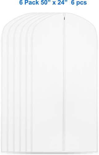 50-Inch Clear Garment Bags with Zipper for Suits, Dresses, Costumes, Uniforms - 6 Pack