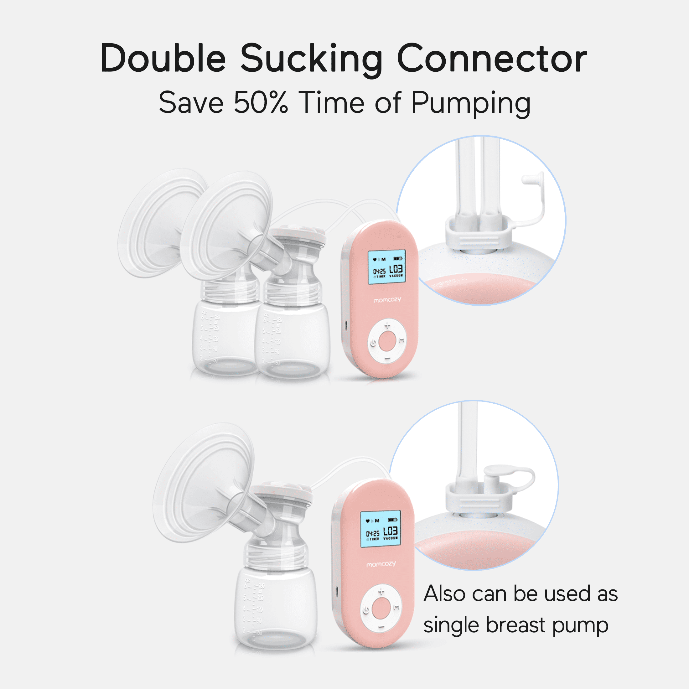 Strong Suction Power Double Electric Breast Pump Portable Pain-Free Rechargable by Momcozy Timer and Memory Function 9 Speeds 2 Modes Hospital Grade 