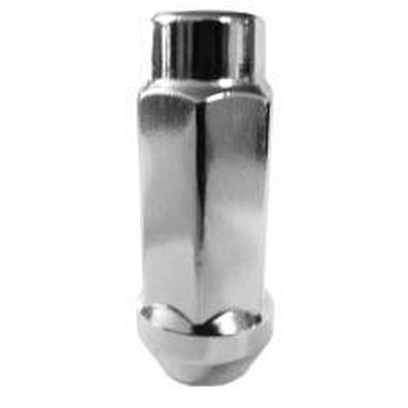 Vista Lug Nuts Lug Nut DPC1096L 9/16 Inch x 18 Thread Size; 60 Degree Conical Bulge; Acorn Lug; Use With Steel/Aluminum Wheels; 1.90 Inch Overall Length; 13/16 Inch Hex Size; Chrome Plated; Steel