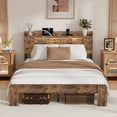 thumbnail image 3 of Full Bed Frame, Full Size Bed Frame with Storage Headboard, Farmhouse Platform Bed Frame with Charging Station and LED Lights, Sturdy Wooden Slats, No Mattress Required, No Noise，Brown, 3 of 8
