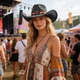 thumbnail image 5 of Felt Cowboy Hat Wide Brim Flower Embroidered Belt Western Sun Hats Casual Party Beach Jazz Cap for Men Women Unisex, 5 of 7
