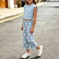 thumbnail image 6 of Girls 2PC Outfits Crop Ruffle Sleeve Ruched Side T-Shirts Rainbow Plaid Wide Leg Pants Sets Sky Blue 2-3 Years, 6 of 7