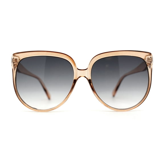 Womens Geeky Round High Temple Horn Rim Sunglasses Beige Smoke