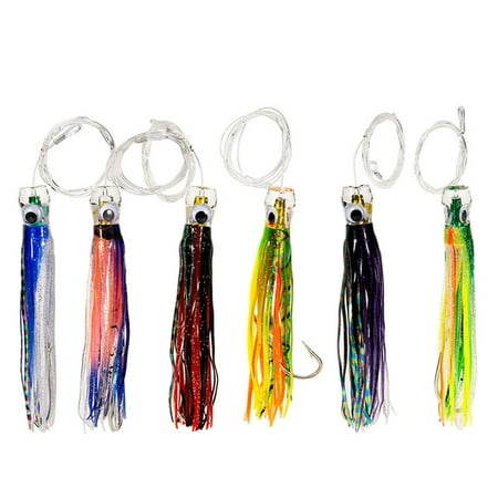 6pcs/set Skirt Bait Trolling Vivid Silicone Squid Bait With Hook Design For Saltwater
