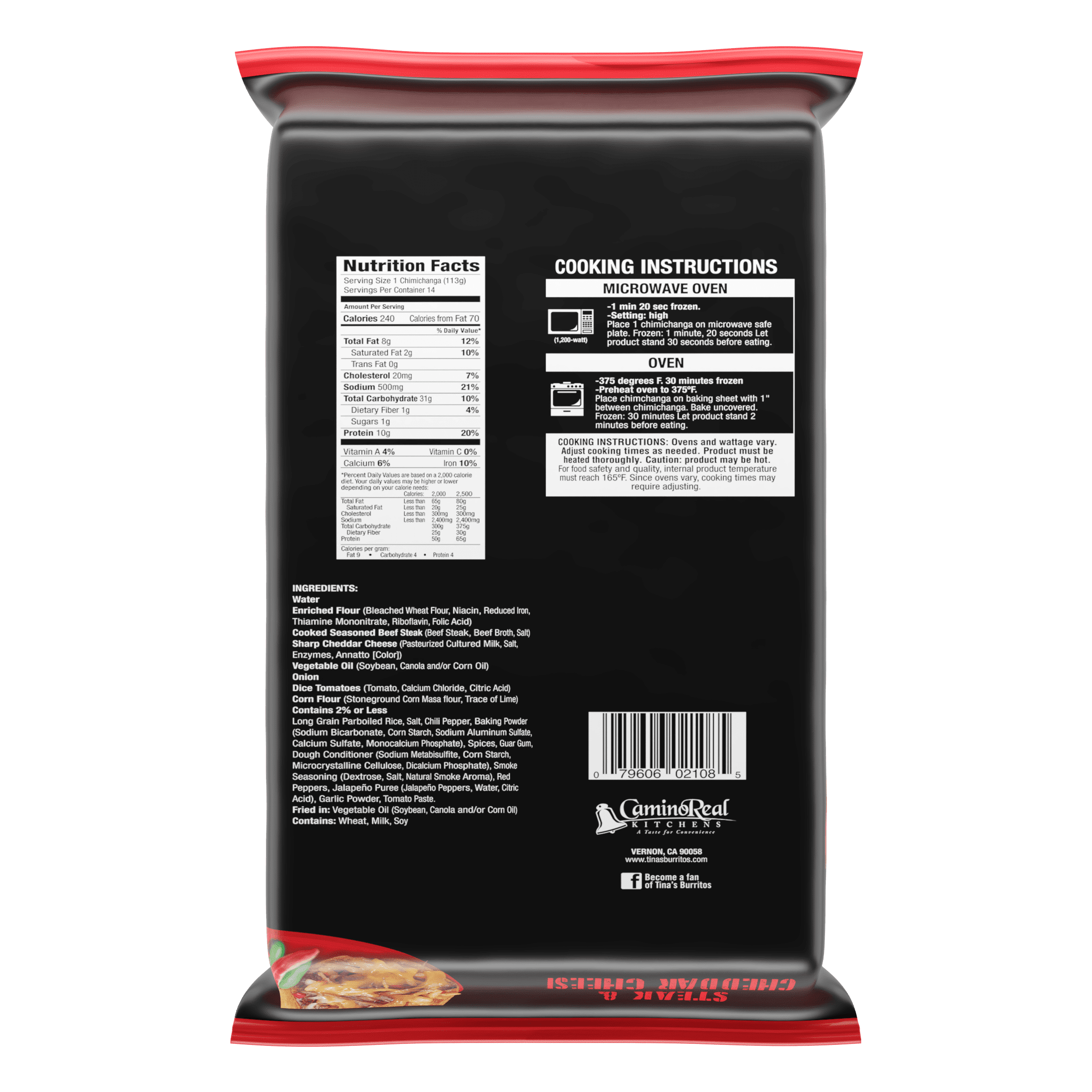 Tina's Steak & Cheese Chimichanga Burritos, 56 oz, Plastic Film, 14 Count (Frozen)