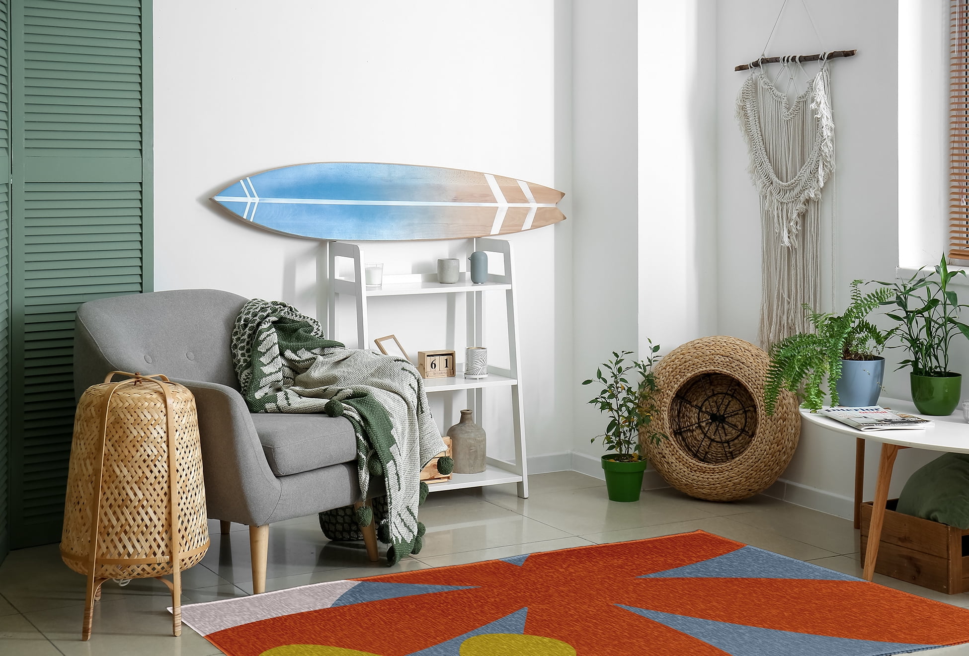 4' x 6' Simply Daisy Bold Flowers Modern & Contemporary Chenille Area Rug, Perfect Orange