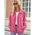 thumbnail image 2 of Women'S Oversized Button Up Shacket Long Sleeve Pockets Denim Jean Jacket Pink XL, 2 of 7