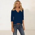 thumbnail image 4 of Hilenly 3/4 Sleeve Tops for Women V Neck Tunics Summer Shirts Solid Color Cotton Basic Tees Blouse, 4 of 8
