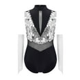 thumbnail image 6 of Aislor Gymnastic Outfits for Girls Sequins Ballet Leotard Color Block Latin Jazz Modern Dance Bodysuit with Gloves Silver 16, 6 of 7