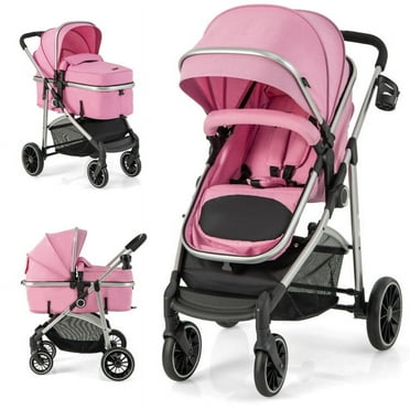 GVN 2-in-1 Convertible Baby Stroller with Reversible Seat-Pink, Summer Stroller for Infant & Toddler