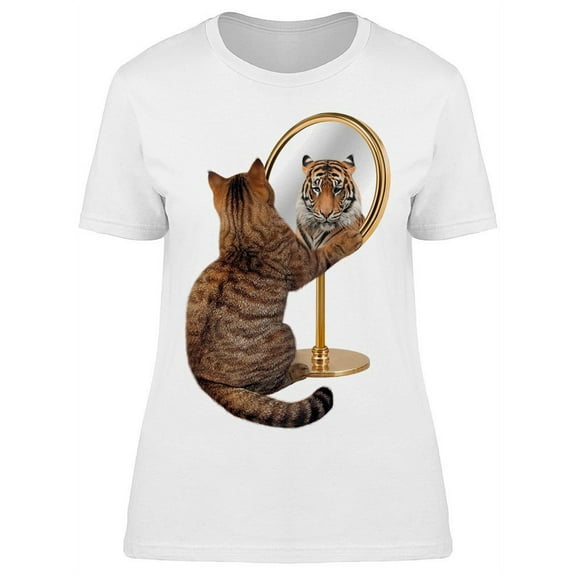 Kitty Tiger Mirror Reflection T-Shirt Women -Image by Shutterstock, Female x-Large