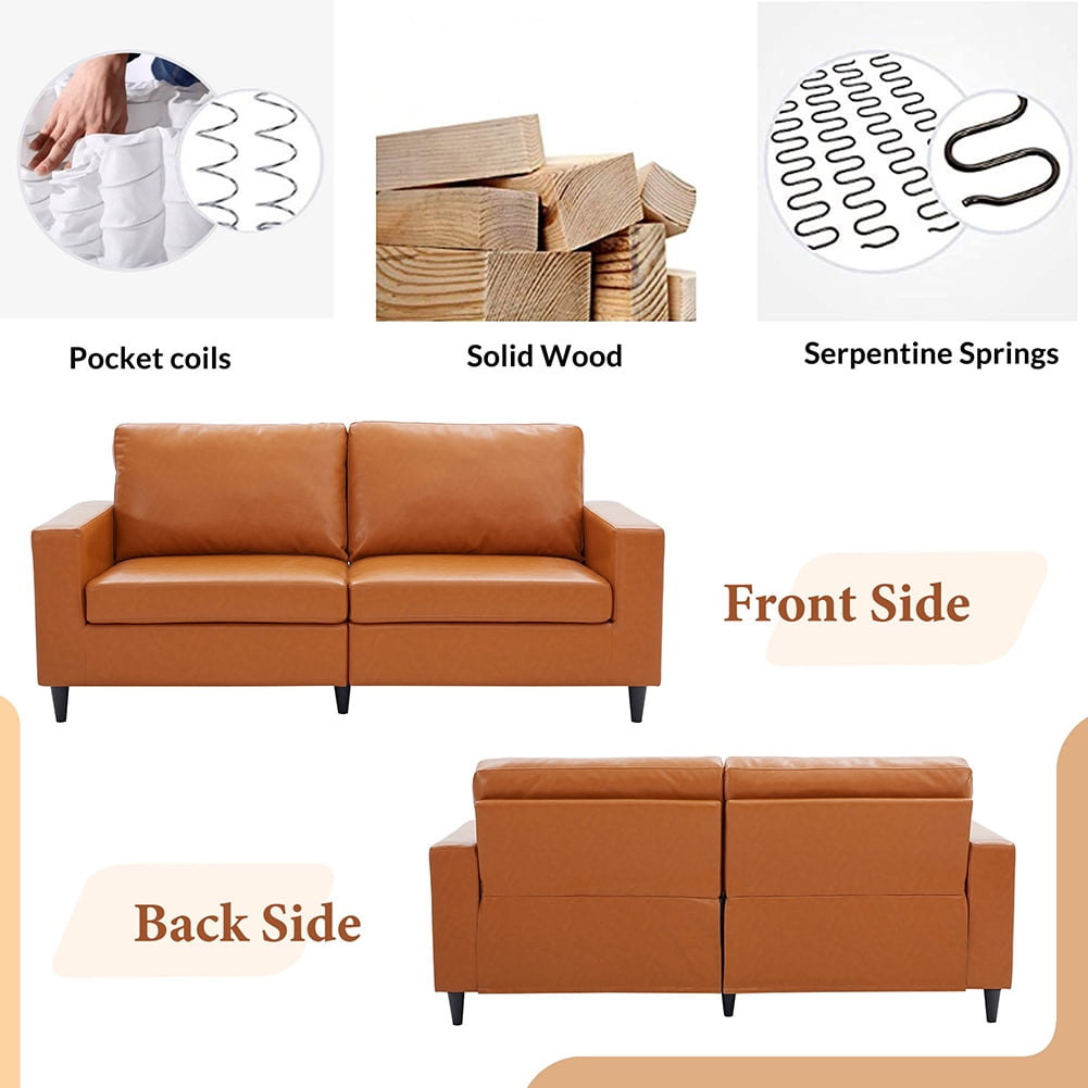 Modern 2 Piece Skin-Friendly PU Leather Sectional Sofa Couch, Include 3 Seaters Upholstered Sofa & Loveseat with Tufted Back Cushions for Living Room Furniture Set, Orange Modern 2 Piece Skin-Friendly PU Leather Sectional Sofa Couch, Include 3 Seaters Upholstered Sofa & Loveseat with Tufted Back Cushions for Living Room Furniture Set, Orange