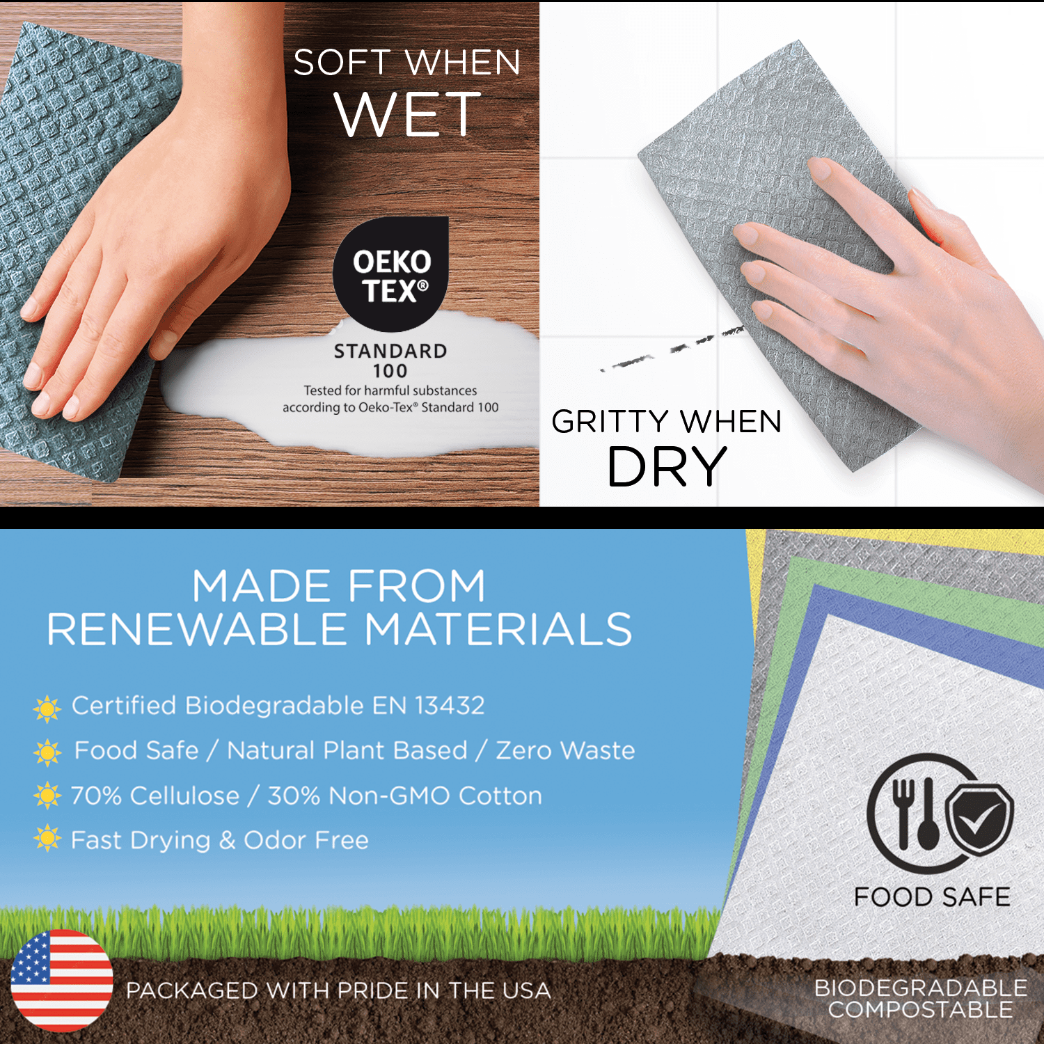 Wowables Swedish Dish Cloths, Reusable & Biodegradable Paper Towels - Mint Green 12 CT
