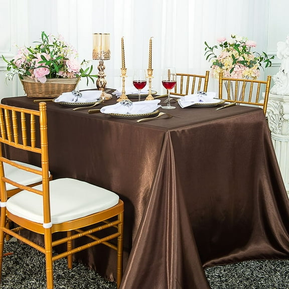 Wedding Linens Inc. 72" x 120" Satin Rectangular Table Cover Tablecloth - Chocolate