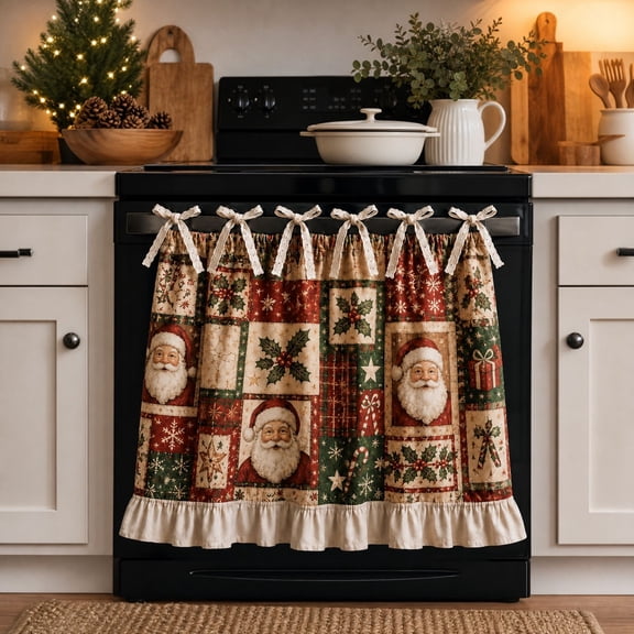 Curtain Decorative Kitchen Oven Door Cover Curtain Reusable Appliance Decor Curtain