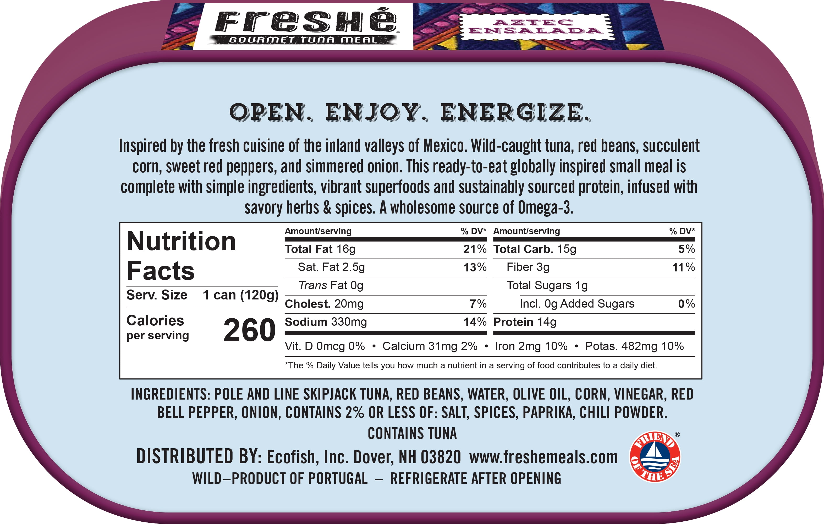 Freshé Gourmet Canned Tuna (Aztec Ensalada, 10 Pack of 4.25 oz. Tins) Contains Fish