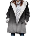 thumbnail image 2 of Womens Casual Loose Fuzzy Fleece Gradient Solid Plus Size Buttons Jacket Hooded Coat, 2 of 6